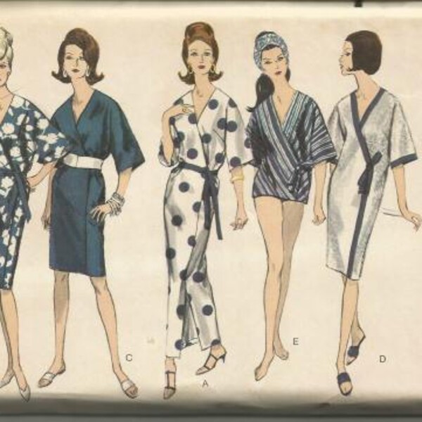 1960s Wrap Dress or Beach Coat Hostess Patio Pool Dress Day Evening Vogue 6177 Uncut FF Size 14 Bust 34 Women's Vintage Sewing Pattern