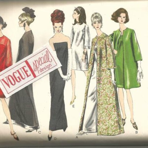 1960s Evening Cocktail Dress & Coat Strapless Bell Sleeves Sheer Vogue 6908 Uncut FF Label Size 10 Bust 31 Women's Vintage Sewing Pattern