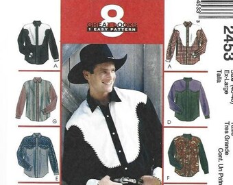 1990s Men's Western Cowboy Country Western Shirt Long Sleeves Yokes McCall's 2453 UNCUT FF Size XL Chest 46-48 Men's Vintage Sewing Pattern