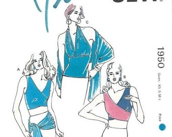 1980s Midriff and Halter Tops For Stretch Knits Only Kwik Sew 1950 Still Sealed Bust 31.5 - 41.5 Women's Vintage Sewing Pattern