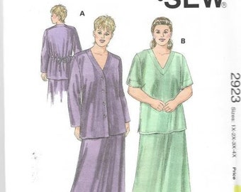 1990s Plus Size Women's Tops and Skirt  For Knits Only Kwik Sew 2923 UNCUT FF Bust 45-57 Sizes 1X-4X Women's Vintage Sewing Pattern