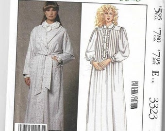 1980s Laura Ashley Long Sleeve Nightgown with Collar and Robe McCall's 3323 UNCUT FF Size Small Bust 32.5-34 Women's Vintage Sewing Pattern