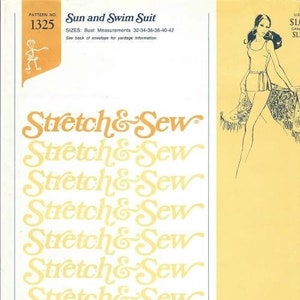 Stretch & Sew 1325 UNCUT 1970s Modest Skirted Two Piece Swimsuit Bathing Suit Bust 32 - 42 Women&#39;s Vintage Sewing Pattern