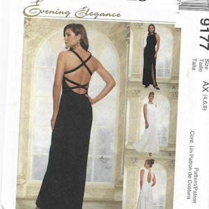 McCall&#39;s 9177 UNCUT FF 1990s Evening Gown Criss Cross Back or Cut Out Back Sizes 4-6-8 Bust 29.5-30.5-32.1 Women&#39;s Vintage Sewing Pattern