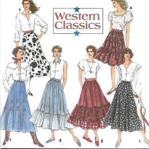 1990s Western Skirts Yellowstone Nashville Style Simplicity 8193 UNCUT FF Sizes 12 - 16 Waist 26.5-30 Women's Vintage Sewing Pattern