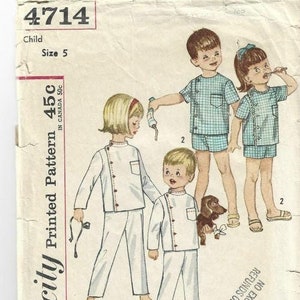 Simplicity 4714 1960s Child&#39;s Pajamas Side Button Top Intern Style  UNUSED Size 5 Breast 23.5  Children&#39;s Vintage Sewing Pattern