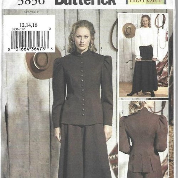Misses' Old West Riding Costume Divided Skirt Blouse Jacket Butterick 3836 UNCUT FF Sizes 12-14-16 Bust 34-36-38 Women's Sewing Pattern