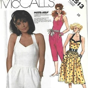 McCall&#39;s 2513 1980s Apollonia Kotero HTF Halter Dress/Jumpsuit/Romper Sweetheart Neckline UNCUT FF Bust 32.5 Women&#39;s Vintage Sewing Pattern