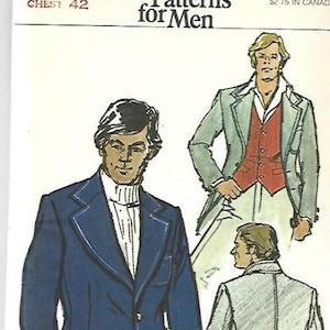 Vogue 8358 UNCUT FF 1970s Mens Jacket Pattern with Wide Notched Lapels & Vest with Adjustable Back Belt Chest 42 Mens Vintage Sewing Pattern