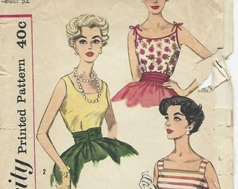 1950s Sleeveless Blouses Tops Three Versions Easy to Make Simplicity 3021 Cut Complete Bust 32 Women's Vintage Sewing Pattern