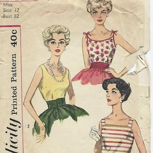 Simplicity 3021 1950s Sleeveless Blouses Tops Three Versions Easy to Make Cut Complete Bust 32 Women&#39;s Vintage Sewing Pattern