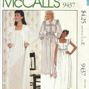 1980s HTF Laura Ashely Romantic Nightgown and Long Sleeve Robe McCall's 9437 Uncut FF Size M Bust 36-38 Women's Vintage Sewing Pattern