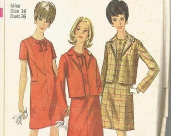 1960s Dress with Short Sleeves and Lined Jacket Simplicity 6747 Uncut FF Bust 36 Women's Vintage Sewing Pattern