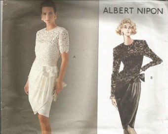 1990s Cocktail Mother of the Bride Lined Dress Mock Wrap Skirt and Top Vogue 2492 UNCUT FF Size 12 14 16 Women s Vintage Sewing Pattern Etsy Norway