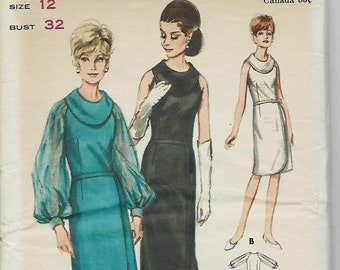 1960s Evening/Cocktail Dress Front Wrap Panel Yoke Collar or Jumper and Blouse Butterick 3751 UNCUT FF Bust 32 Womens Vintage Sewing Pattern