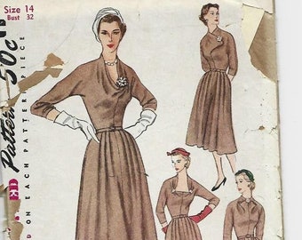 1950s Day Afternoon Dinner Dress Simple to Make 4 Different Necklines Simplicity 4181 UNCUT FF Bust 32 Women's Vintage Sewing Pattern