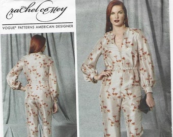 Vogue 1523 Misses' Jumpsuit Long Sleeves Front Zipper Closure Rachel Comey UNCUT FF Size 6 - 14 Bust 30.5-36 Women's Sewing Pattern