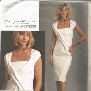 Vogue 1087 UNCUT FF Donna Karan Cocktail Sheath Fitted Mock Wrap Bodice Square Neckline  Sz 4 - 10 Womens Sewing Pattern