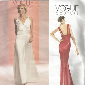 Backless Evening Dress Plunging Neckline Mock Wrap Shoulder Straps OOP Vogue 2707 Uncut FF Sizes 12-16 Bust 34-36-38 Women&#39;s Sewing Pattern
