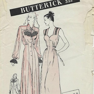Butterick 3709 1940s Misses Romantic Lacy Negligee Nightgown and Robe Bust 34 Women&#39;s Vintage Sewing Pattern