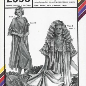 Stretch & Sew 2095 1980s Lacy Nightgown and Robe/Negligee  Uncut Size Petite - Large Bust 30 - 42 Women&#39;s Vintage Sewing Pattern