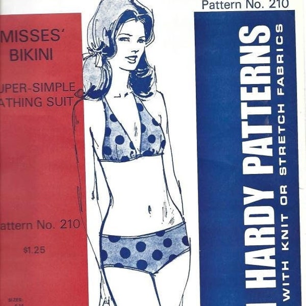 1970s Bikini Easy to Sew A, B, C Cup Sizes Jean Hardy 210 Uncut Sizes 6 - 16 Hip 31 - 39.5 Women's Vintage Sewing Pattern