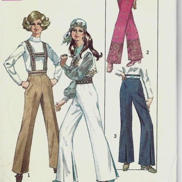 1960s High Waist Pants Bell Bottoms with Inverted Pleats or Straight Leg Simplicity 8547 C/C Waist 24 Women's Vintage Sewing Pattern