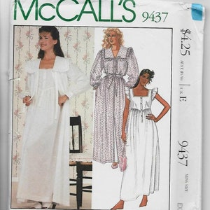 McCall&#39;s 9437 Uncut FF 1980s Laura Ashely Romantic Nightgown and Long Sleeve Robe Size XS Bust 30.5-31.5 Women&#39;s Vintage Sewing Pattern