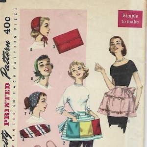 Simplicity 1810 1950s Aprons Cap Hat Slippers Clutch Purse Cummerbund Easy to Sew UNCUT FF Women&#39;s Vintage Sewing Pattern