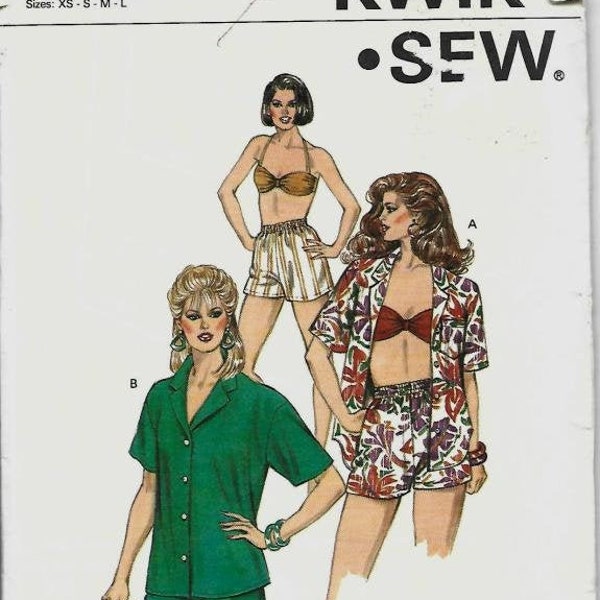 1980s Bra, Shorts and Short Sleeve Shirt Kwik Sew 1420 Uncut FF Sizes XS - L Bust 31.5 - 41.5 Women's Vintage Sewing Pattern