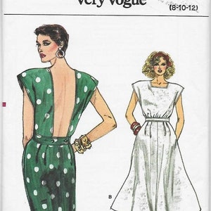 Vogue 9605 UNCUT 1980s Sexy Backless Sundress Cap Sleeves Slim or Flared Skirt Easy to Sew  Bust 31.5-32.5-34 Women&#39;s Vintage Sewing Pattern