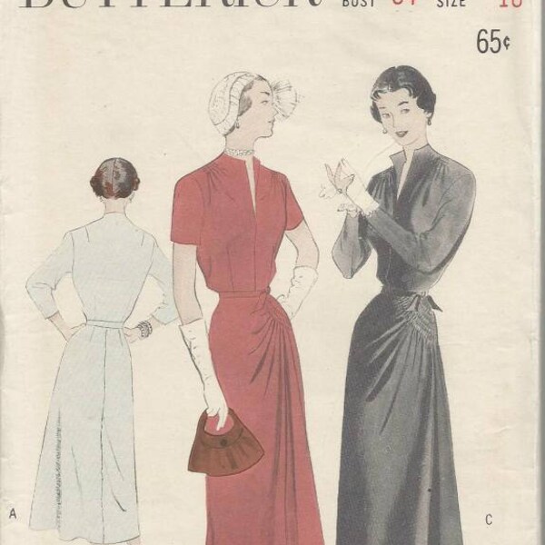 1950s Dinner Theater Dress Draped Shirred Sleeve Variations Butterick 5325 FF Size 16 Bust 34 Women's Vintage Sewing Pattern