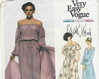 1970s Edith Head Evening or Day Dress & Stole Peasant Off-Shoulder Vogue 1895 UNCUT FF Size 8 Bust 31.5 Women's Vintage Sewing Pattern