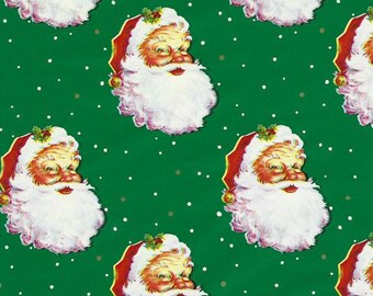 1940s Christmas Wrapping Paper/tissue Paper Santa Face Snowman Candy Canes  Ornaments on Blue Vintage Christmas Gift Wrap One Flat Sheet 