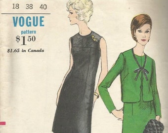 1960s Sleeveless Cocktail Dress with Jewel Neck/Jacket & Muff  Vogue 6665 C/C Bust 38 Women's Vintage Sewing Pattern