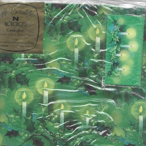 Vintage Christmas Wrapping Paper and Matching String Tags Candleglow Gift Ensemble from Norcross Sealed ca. 1960s