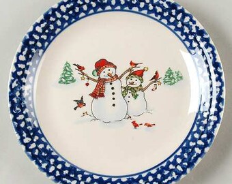winterland blue snowmen blue sponge trim folk art thomson pottery set of four dinner plates christmas plates christmas dishes - Christmas Plates winterland blue snowmen blue sponge trim folk art thomson pottery set of four dinner plates christmas plates christmas dishes - Christmas Plates