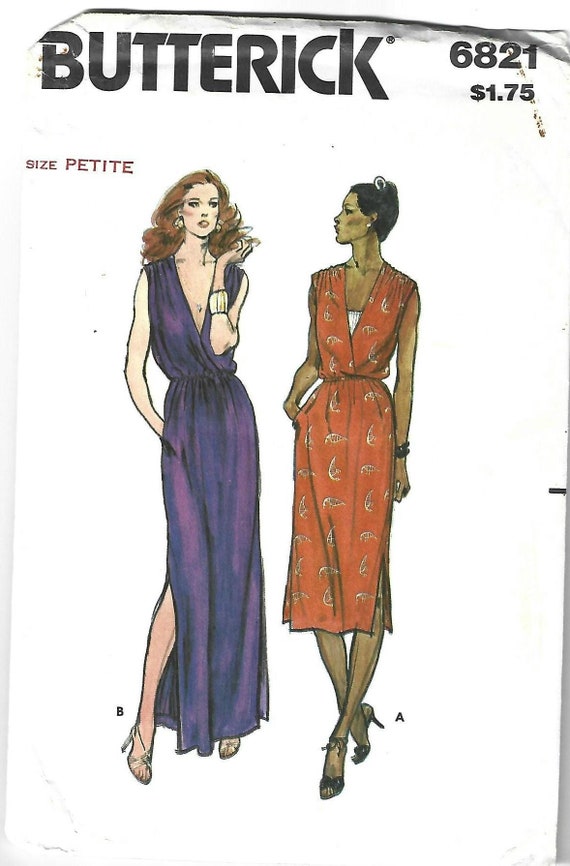 Butterick 6821 1970s Dress in Two Lengths V Neckline Side