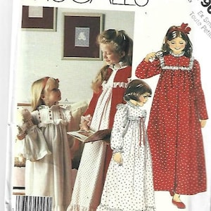 McCall&#39;s 2190 UNCUT FF 1980s Girl&#39;s Long Nightgown and Robe + Doll Nightgown  Size 2 - 4 Girls&#39; Vintage Sewing Pattern