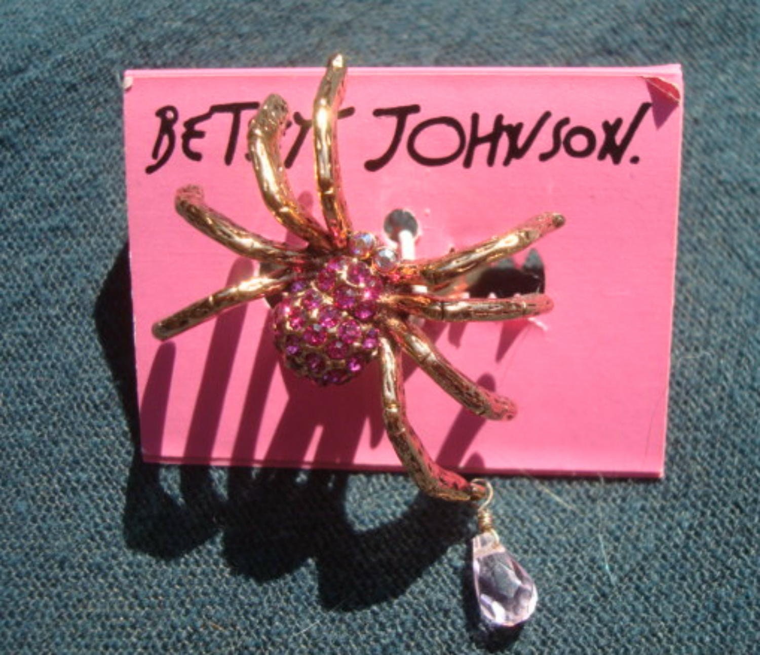 Betsey Johnson Pink Spider Ring on Original Card Size