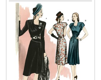 1940s RETRO Asymmetrical Cocktail Day Evening Shoulder Hip Drape Swing Era Butterick 5281 Uncut FF Size 6 - 12 Womens Vintage Sewing Pattern