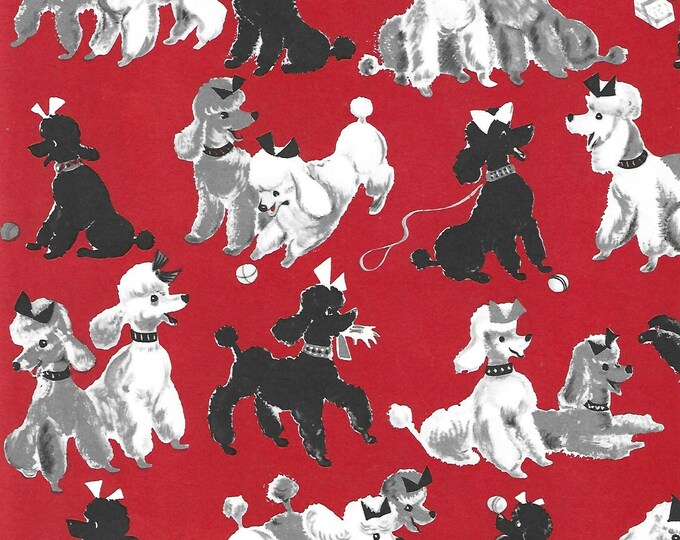 French Poodles on Red All Purpose Gift Wrap Gray Black White French