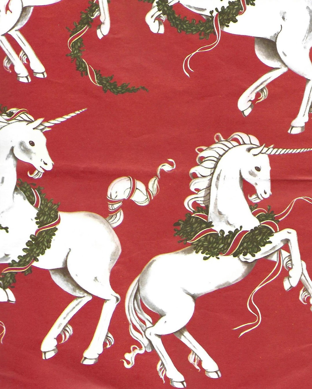 Christmas Wrapping Paper Unicorn With Christmas Wreath on Red Etsy