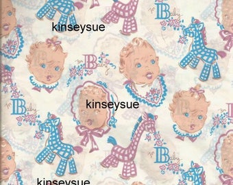 Vintage 1940s Dennison Baby Shower Gift Wrap/Tissue Paper Babies Stuffed Animals Vintage Wrapping Paper Baby Gift Wrap Vintage Gift Wrap