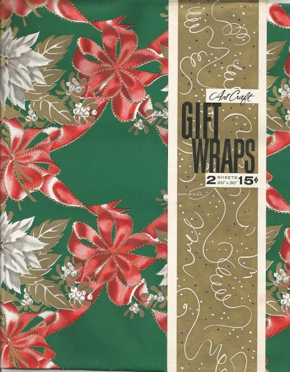 Vintage Christmas Gift Wrap Red and White Poinsettias Gift Wrapping Art Craft NOS  Vintage Wrapping Paper Package of Two