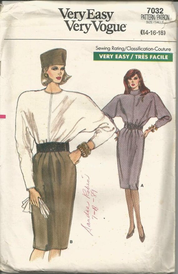 1980s Easy to Sew Dress Dolman Sleeves Loose Bodice Straight | Etsy