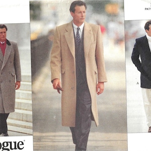 Vogue 2613 UNCUT FF 1990s Men&#39;s Coat in Two Lengths Single or Double Breasted Sizes 38 - 40 - 42 Men&#39;s Vintage Sewing Pattern