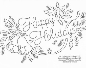 Happy Holidays Christmas Embroidery Transfer Pattern Christmas Decor DIY Christmas ONE TRANFER One Sheet of Paper Hot Iron Transfers