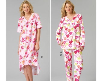 Women's V Neck Nightgown Top Pants Pajamas Loungewear Kwik Sew 4089 Uncut FF Sz XS-XL Bust 31.5-45 Women's Sewing Pattern