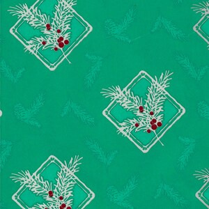 Christmas Wrapping Paper Elegant Silver Holly Leaves Red Berries on Green ONE Flat Sheet